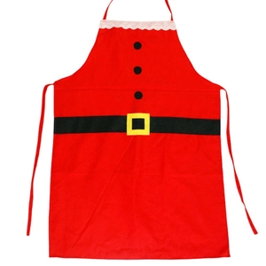Classic red Santa Claus apron with black belt pattern and white trim for Christmas kitchen decor