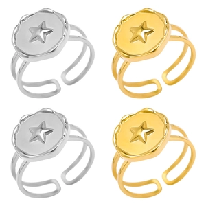 304 Stainless Steel Star Open Ring Adjustable Double Layer Band Gold Silver Plated Niche Minimalist Finger Jewelry Women