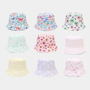 Floral Daisy Print Bucket Hat Polyester Cotton Reversible Outdoor Summer Sun Protection Breathable For Women
