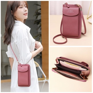 Elegant dusty pink crossbody phone bag for women with multi-functional interior compartments