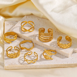 Fashion Adjustable Ring For Women Stainless Steel Geometric Heart Snake Leaf Design Gold Plated Open Finger Jewelry