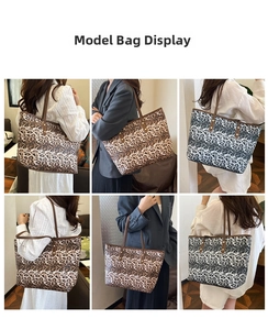Détails de grands sacs cabas léopard en marron et gris avec des finitions en rivets métal