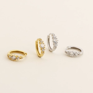 Luxurious S925 silver hoop earrings with sparkling zircon crystals in gold and silver set