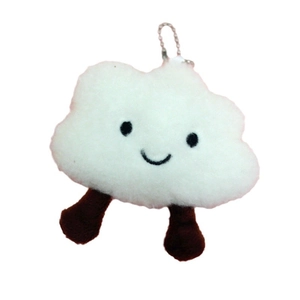 Cute white cloud plush keychain with happy face expression and silver ball chain