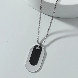Men Double Dog Tag Pendant Necklace Stainless Steel Two Tone Military Style Streetwear Jewelry Accessory