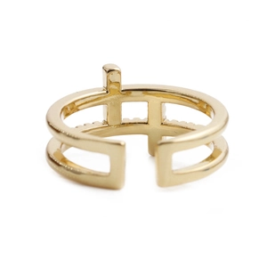 Double cross hollow opening ring with micro-set zircon stones in gold finish for women