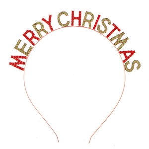 Sparkling Merry Christmas headband with red and green crystals on gold metal frame