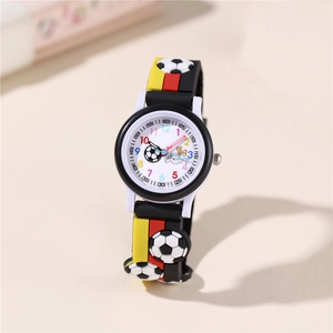 Kids Soccer Watch Colorful Numbers Quartz Analog 3D Football Strap Plastic Silicone Wristwatch For Boys Girls Students