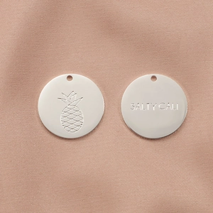 304 Stainless Steel Round Disk Pendant Pineapple Etched Salty Cali Letter Charm For Jewelry Making DIY Mirror Polished