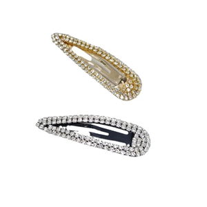 Sparkling rhinestone water drop hair clips in gold and black minimalist alloy metal finish