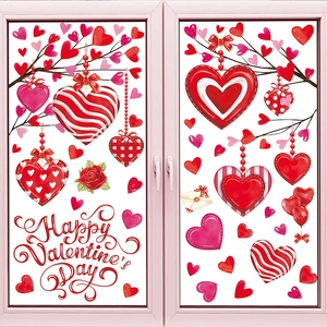 Valentine's Day heart and rose window stickers with Happy Valentine's Day text