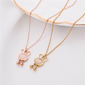Cat's eye opal rabbit ear pendant necklace in gold and rose gold finish for women