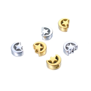 Polished stainless steel moon and star beads in gold and silver for DIY jewelry making