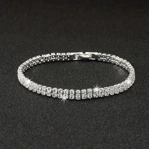 Luxurious double-row tennis bracelet with shimmering white zircons in silver finish