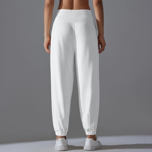 Pantalon de jogging blanc taille haute avec poches latérales et cordon de serrage