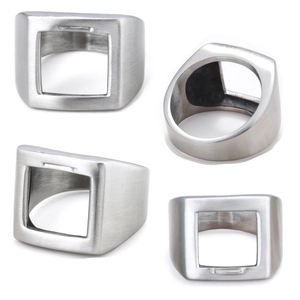 Bague En Acier Inoxydable Brossé Géométrique Carré Évidé Décapsuleur Style Punk Industriel Unisexe