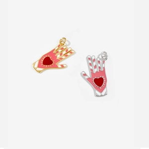 S925 sterling silver palm pendants with colorful enamel hearts on a minimalist necklace