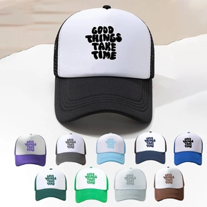 Trucker Hat Mesh Baseball Cap Good Things Take Time Letter Print Color Block Adjustable Breathable Outdoor Sun Hat