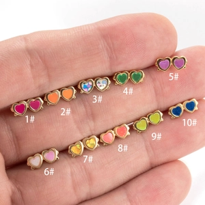 Double Heart Ear Cartilage Stud Copper Stainless Steel Piercing Earring Colorful Enamel Ball Back Fashion Women Jewelry