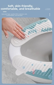 Detail of waterproof EVA toilet seat cover with handle and cartoon print design