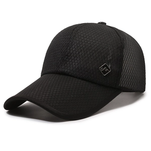 Men's black mesh baseball cap with extended brim and metal diamond logo for outdoor fishing