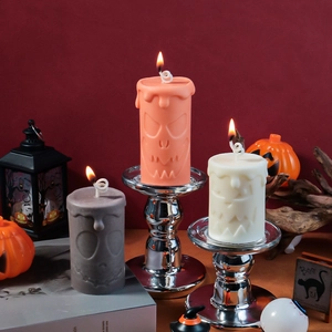 Halloween pumpkin face pillar candle silicone mold for DIY scented wax home decorations