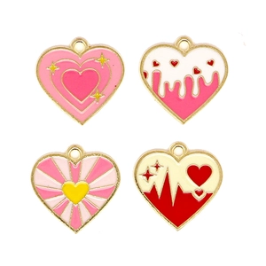 Pink heart enamel charms in gold alloy for DIY jewelry making and keychain pendants