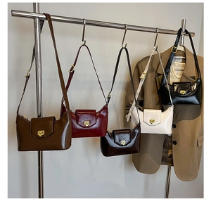 Collection of retro glossy leather underarm bags with vintage gold square buckle locks