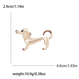Creative cute enamel dachshund animal brooch in gold alloy with product dimensions