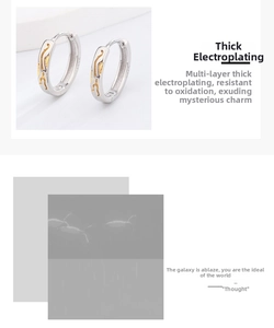 Detail of S925 sterling silver hoop earrings with gold irregular textured inlay