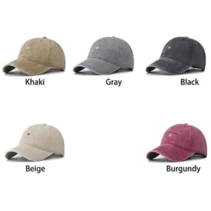 Vintage washed cotton baseball caps with embroidered R logo in five various colors