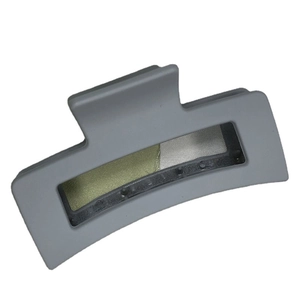 Morandi grey square hollow hair claw clip with vintage minimalist design on white background