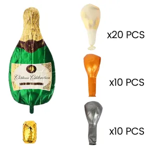Champagne bottle foil balloon kit with orange cream and silver latex balloons set