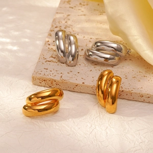 Chunky Hoop Earrings Stainless Steel 18K Gold Plated Double Layer Irregular Geometric Mirror Polish Fashion Women Jewelry