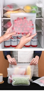 Thick frosted reusable food storage bags with double seals for fridge organization