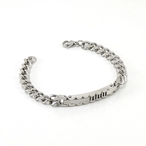 Bracelet Gourmette Cubaine Pour Homme En Acier Inoxydable Avec Plaque ID Rectangulaire Motif Vagues Bijoux