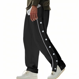 Pantalon de sport hip hop noir pour homme avec boutons pression blancs et rayures grises