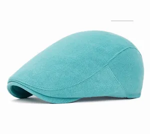 Detailed close-up of fluorescent green corduroy beret with fine vertical stripe texture