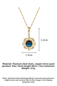 Detailed view of luxury flower pendant necklace with star blue stone and micro pavé crystals