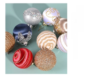 Detail of 9pcs 8cm Christmas foam balls with silk thread, glitter, and bead embroidery