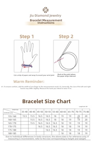 Size guide for the 925 silver tennis bracelet with measurement tips and a detailed dimension chart