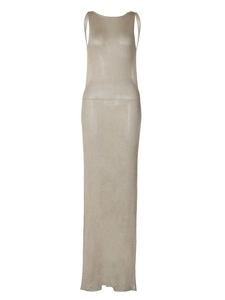 Elegant sleeveless knit mesh backless maxi dress in metallic beige gold for women