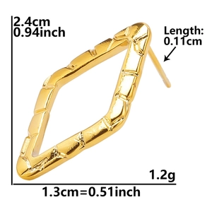 Detailed dimensions of gold stainless steel geometric bamboo textured earrings