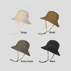 Schnelltrocknender Outdoor-Sonnenhut in Beige, Khaki, Armeegrün und Schwarz mit Kordelzug