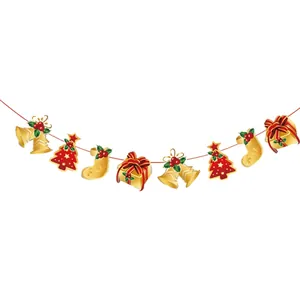 Glittery Christmas banner detail showing 15-18cm tree and bell pendants on 3m string