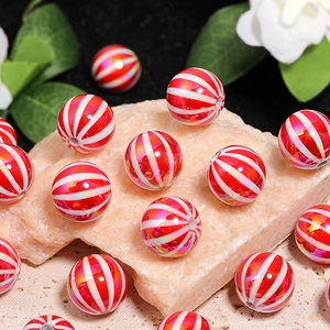 Acrylic Striped Beads UV Electroplated Round Peppermint Style Christmas DIY Jewelry Accessories Iridescent Ball