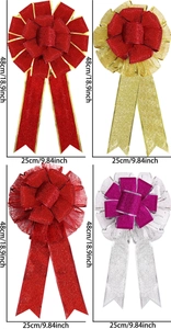 Detail of glitter Christmas bows in four colors with 48cm height size markings