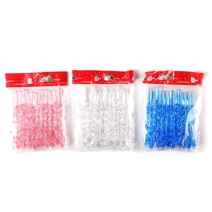 Three-color set of transparent spiral icicle Christmas tree ornaments with silver strings