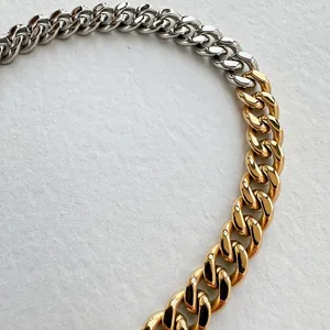 Two-tone 18k gold plated stainless steel chunky curb chain necklace with OT buckle