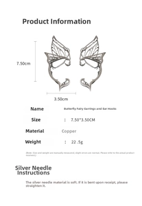 Detailed view of the butterfly elf ear cuff stud with dimensions 7.50x3.50cm in silver finish